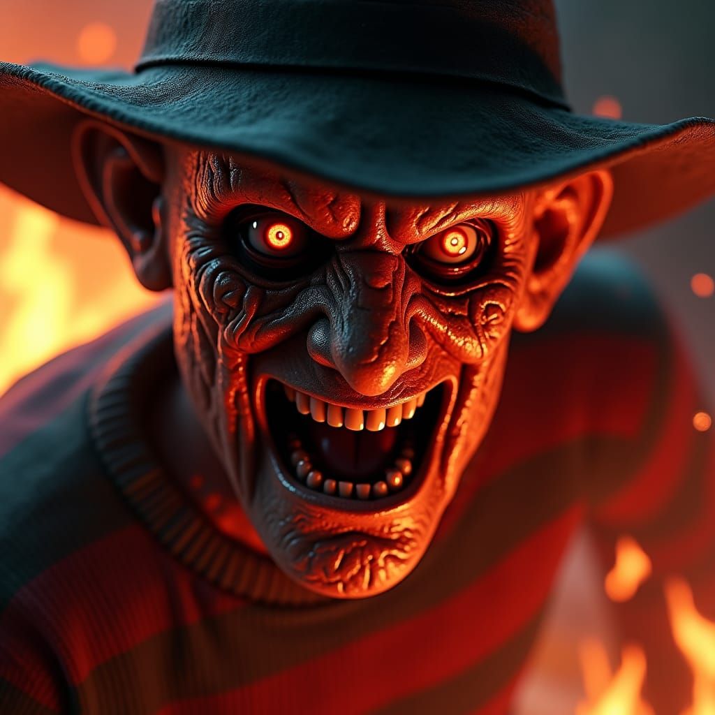 Gruesome Freddy Krueger Face in Hellish Dreamscape