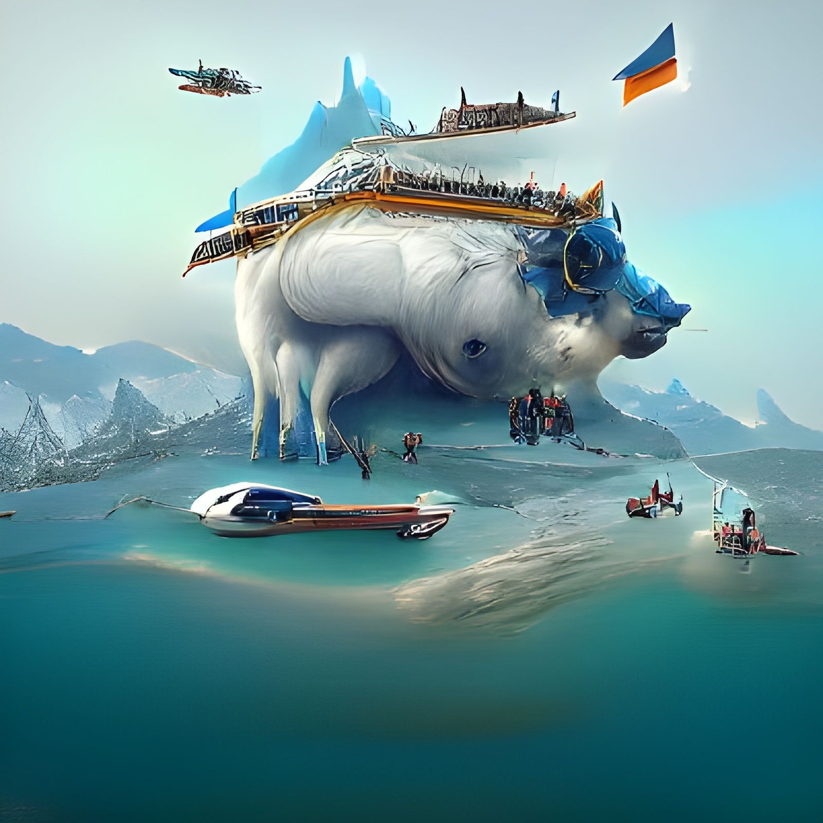 Giant Boar Cityscape: Futuristic Fantasy Illustration