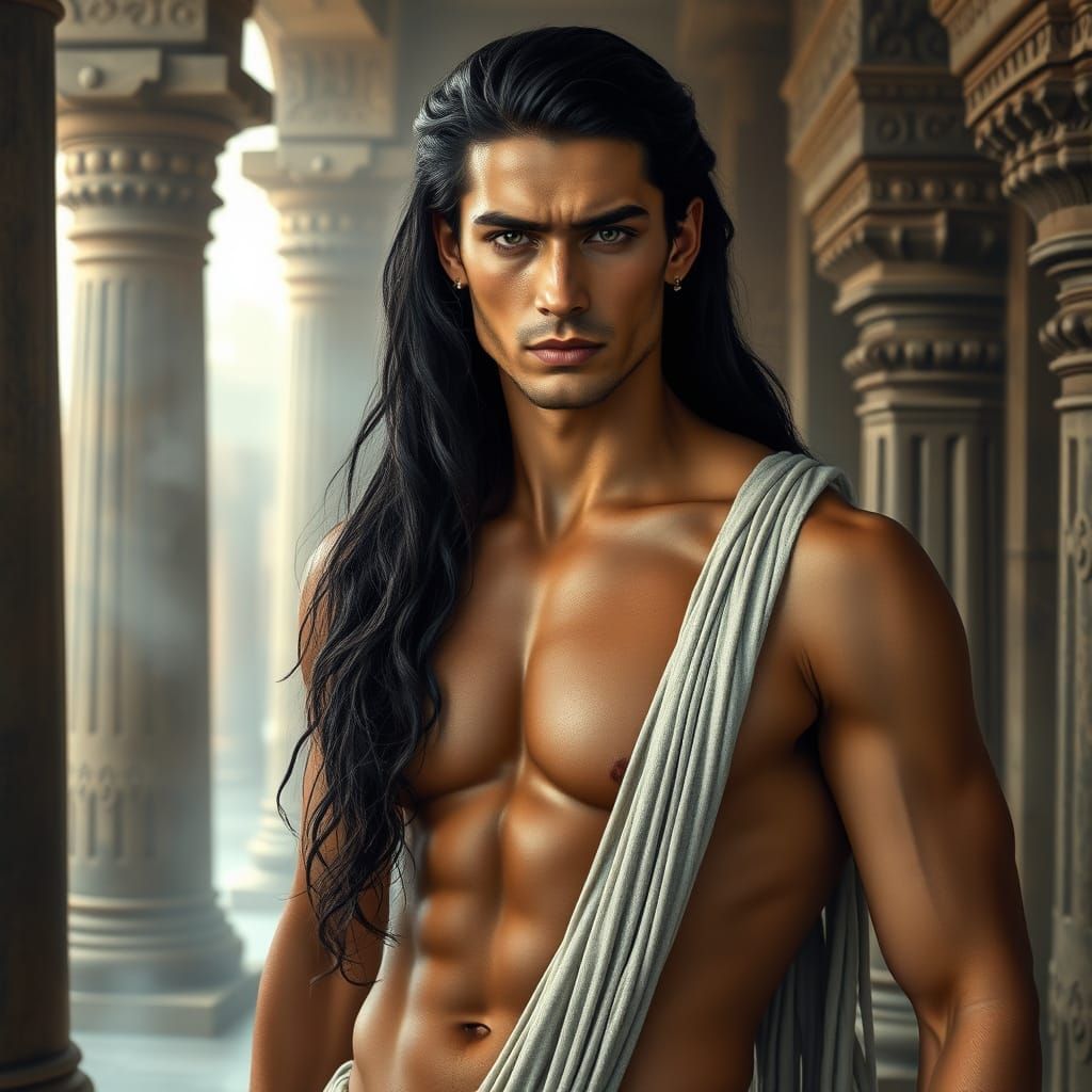 Prince of Ancient Temples in a Dreamlike, Mystical Pose