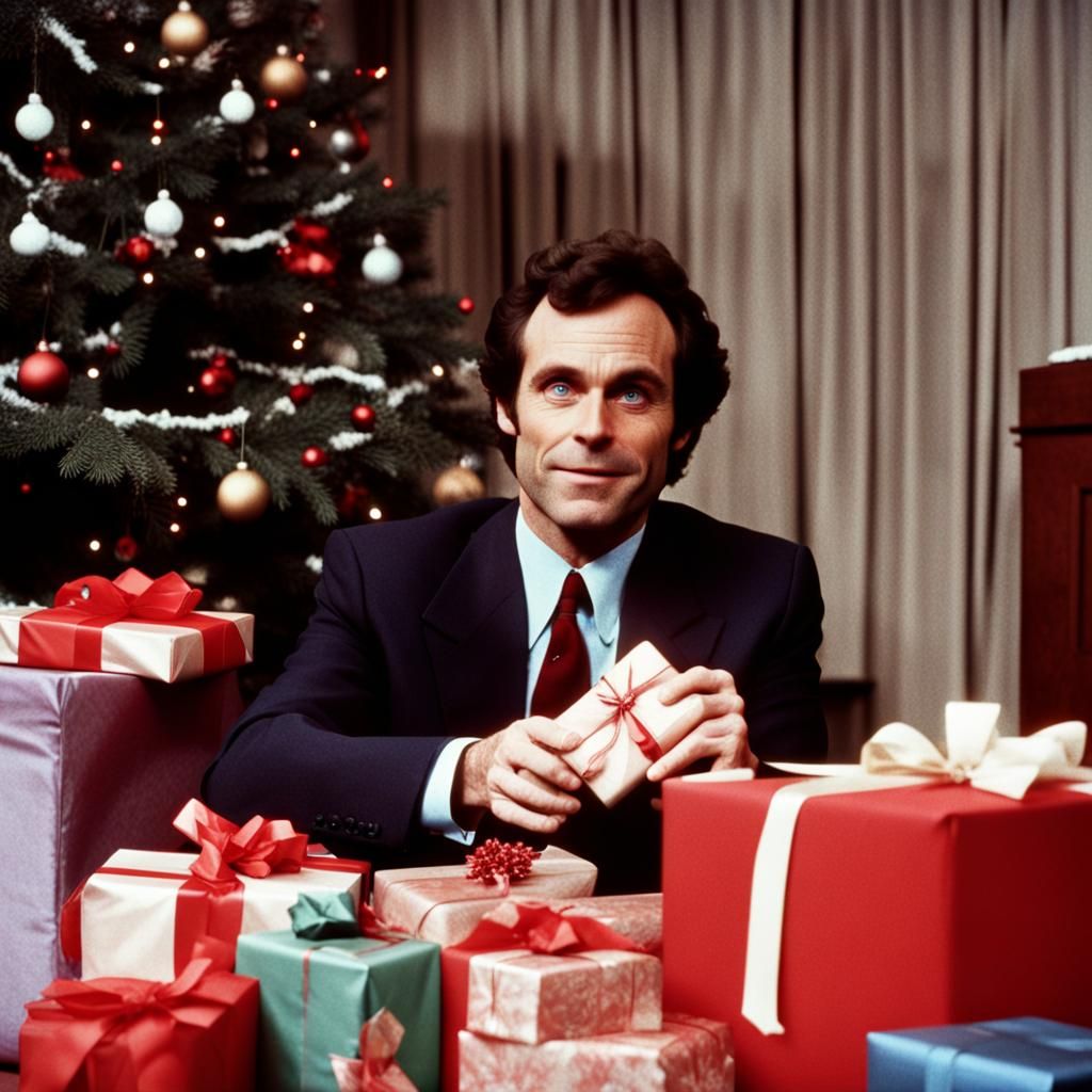 Realistic Image of Man Opening Christmas Gifts