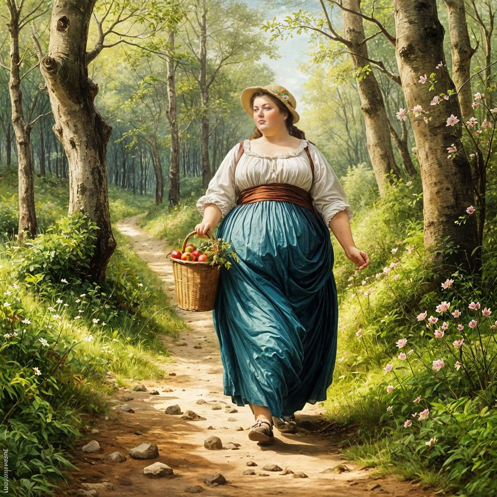 Romantic 18th Century Woman Strolls through Spring Forest