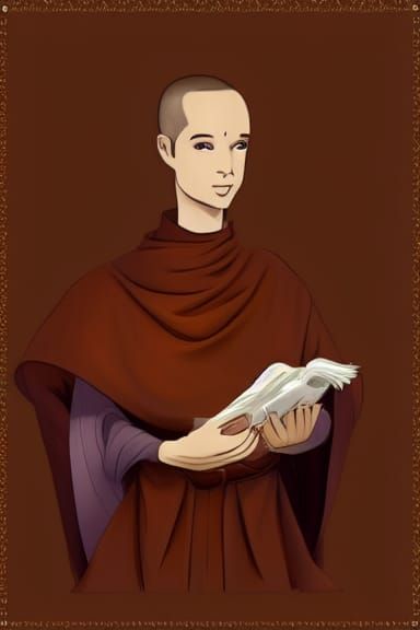 Librarian Monk in Brown Robes: Fantasy Concept Art