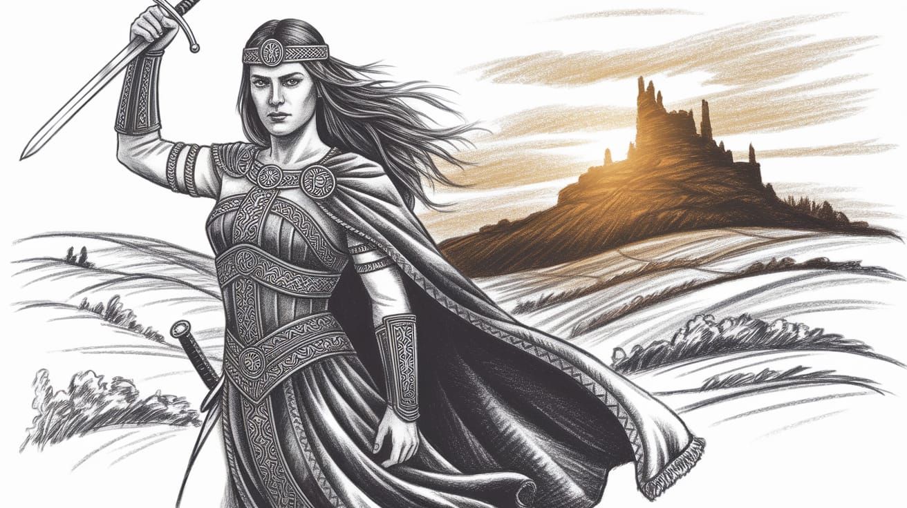 Regal Warrior Queen of Ireland in Celtic-Inspired Art