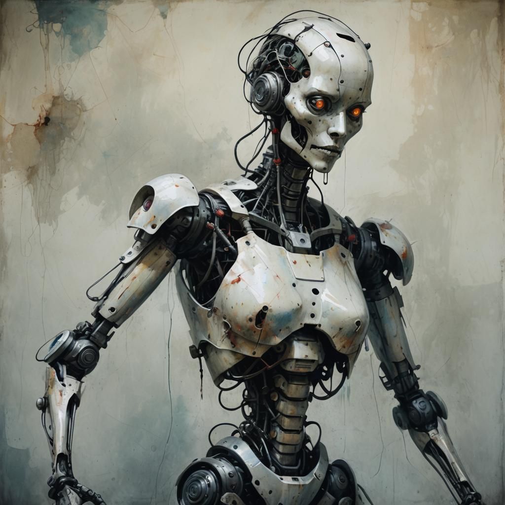 Surreal Robot Nurse with Biomechanical Limbs