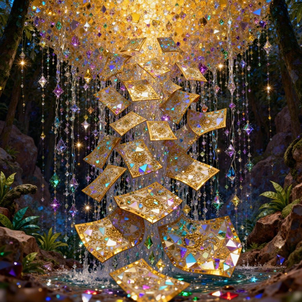 Tarot Cards Waterfall with Musical Notes, Fantasy Art