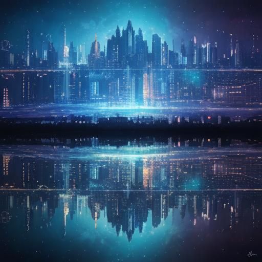 City Reflected: Holographic Astral Cosmic Illustration