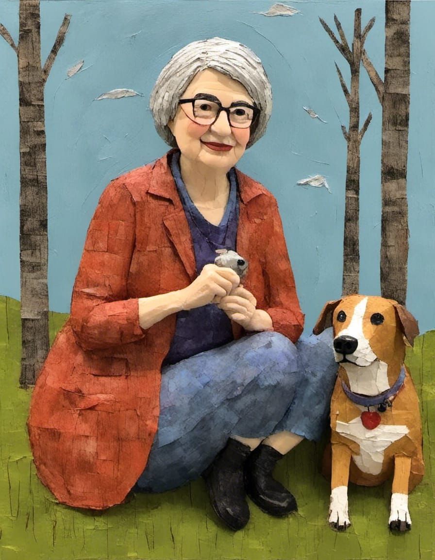 Whimsical Folk Art Woman and Dog in 3D