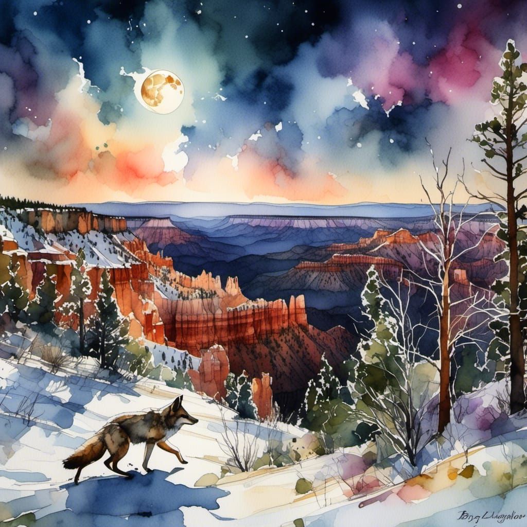 Bryce Canyon Winter Night with Coyotes Howling