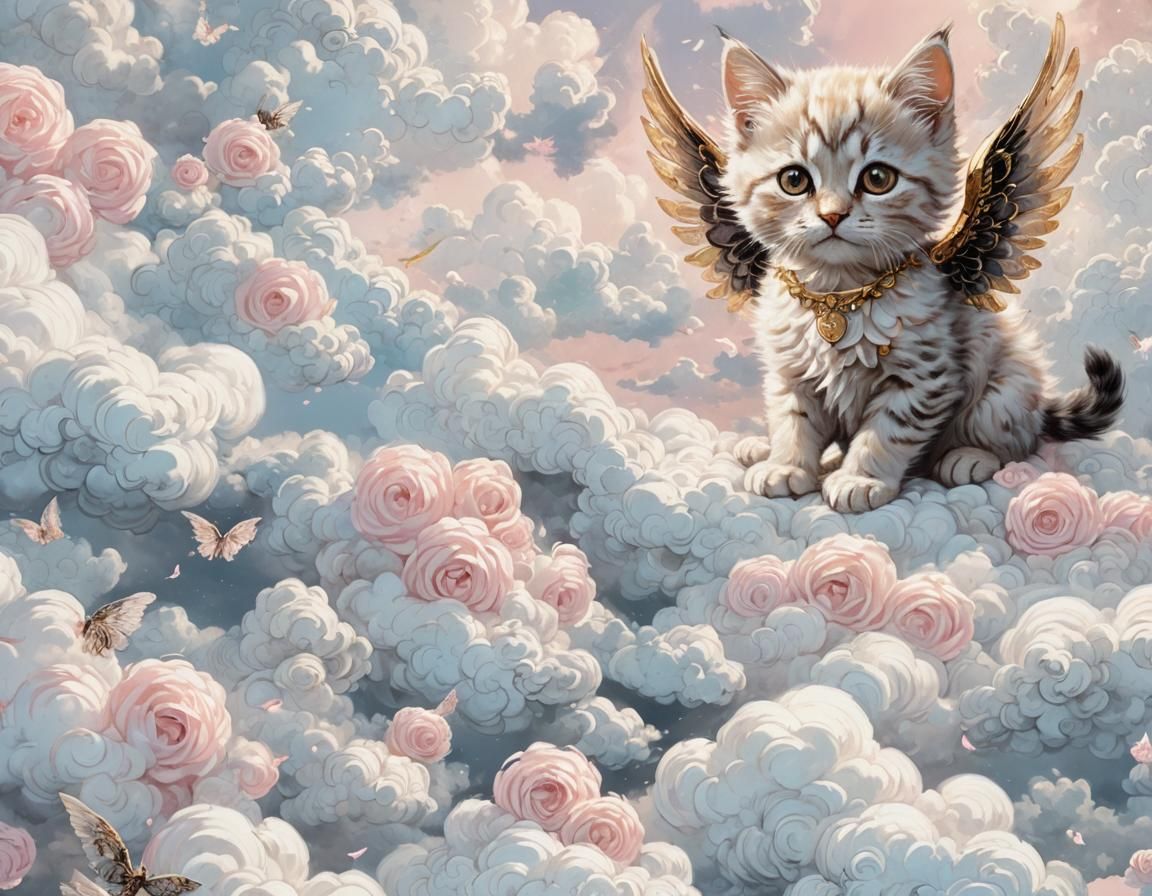 Kitten Angel in Pastel Pink and Black Digital Art