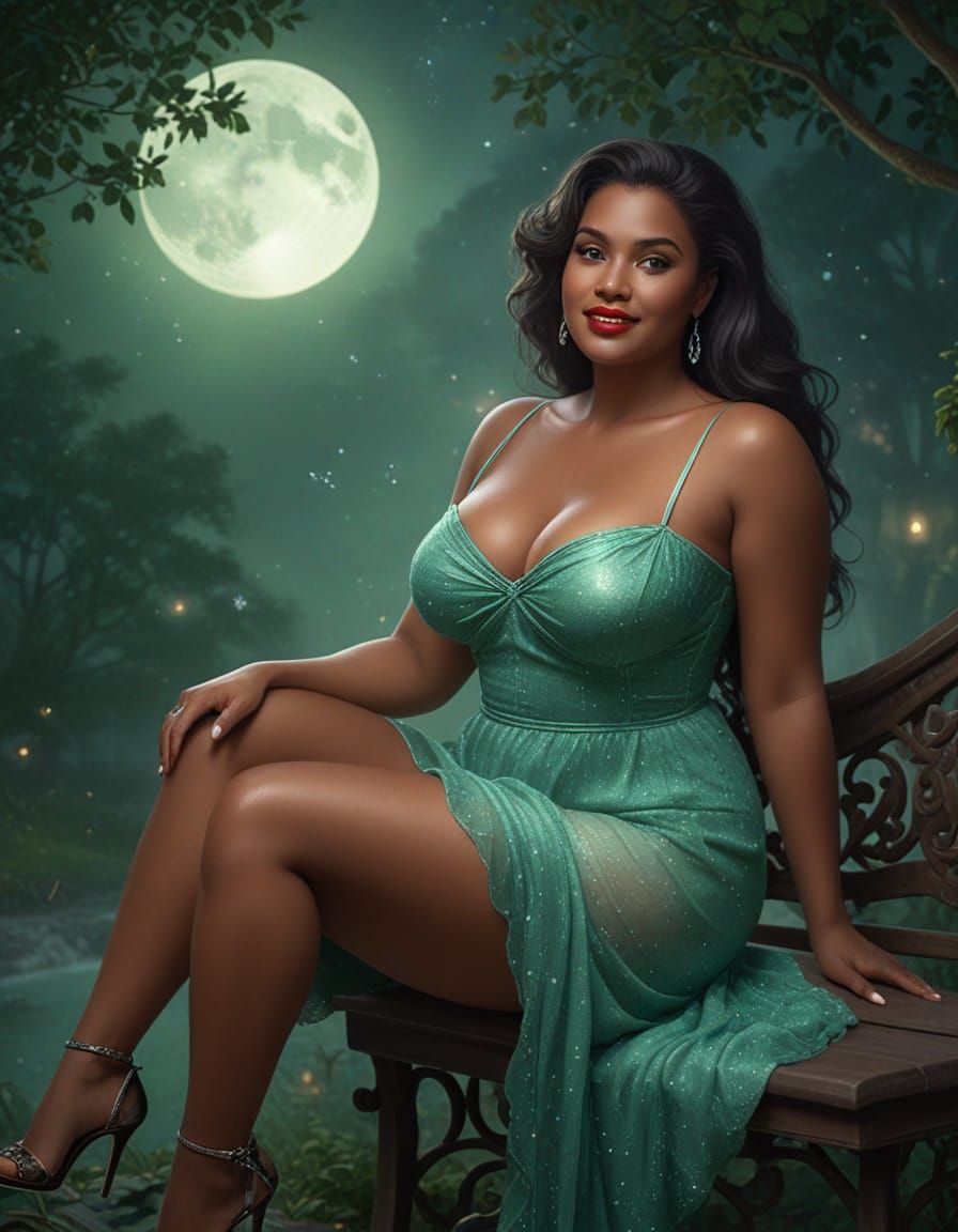 Curvy Woman with Emerald Eyes in Fantasy World
