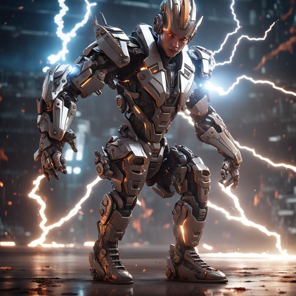 Futuristic Lightning Superhero in Comic Book Style