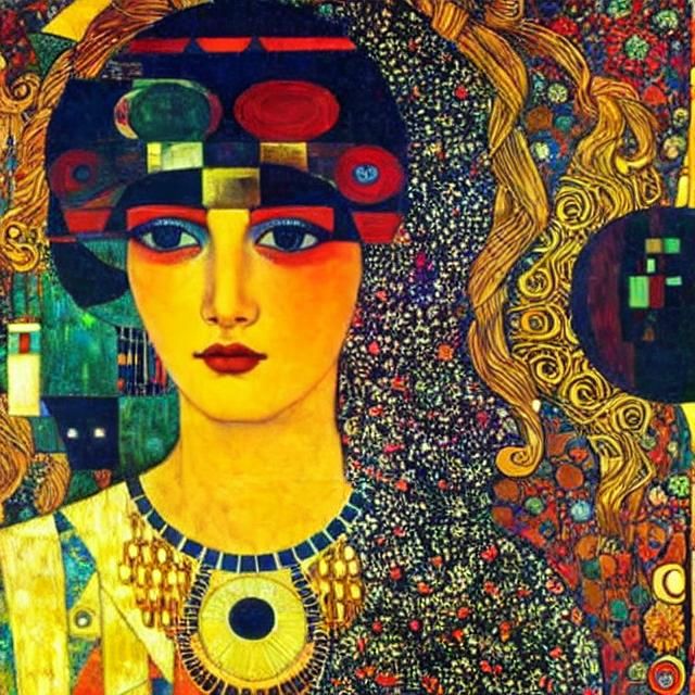 Psychedelic Portrait: Expressionist Woman in Klimt Style