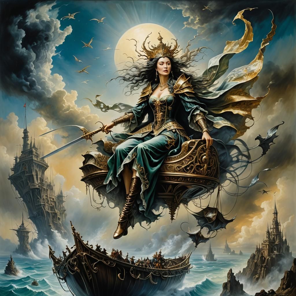 Surreal Flying Dutchman Fregate in the Sky