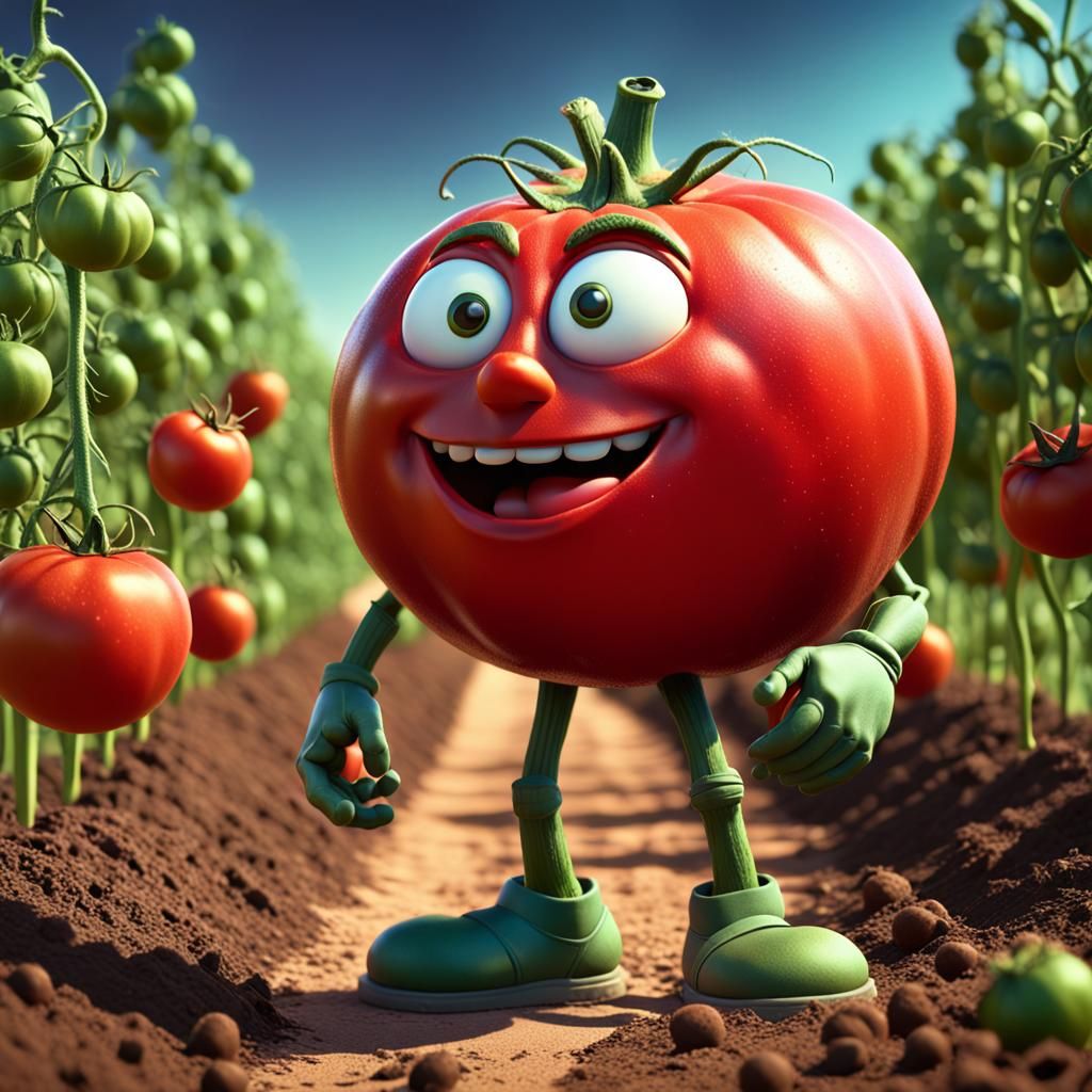 Tomato man out in a field
