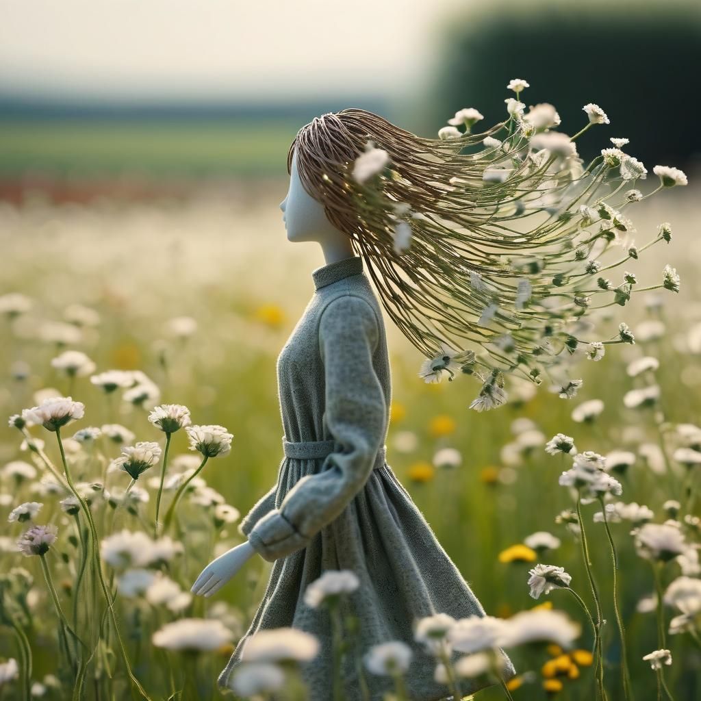 Flower Stem Shaped as Faceless Woman in Field