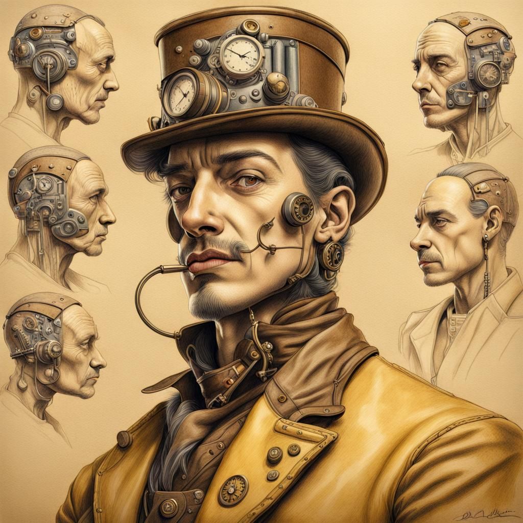 Steampunk Tutankhamun Anatomy in Pencil Drawing