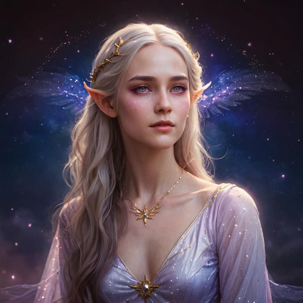 Elven Woman Portrait with Angel Wings in Soft Light