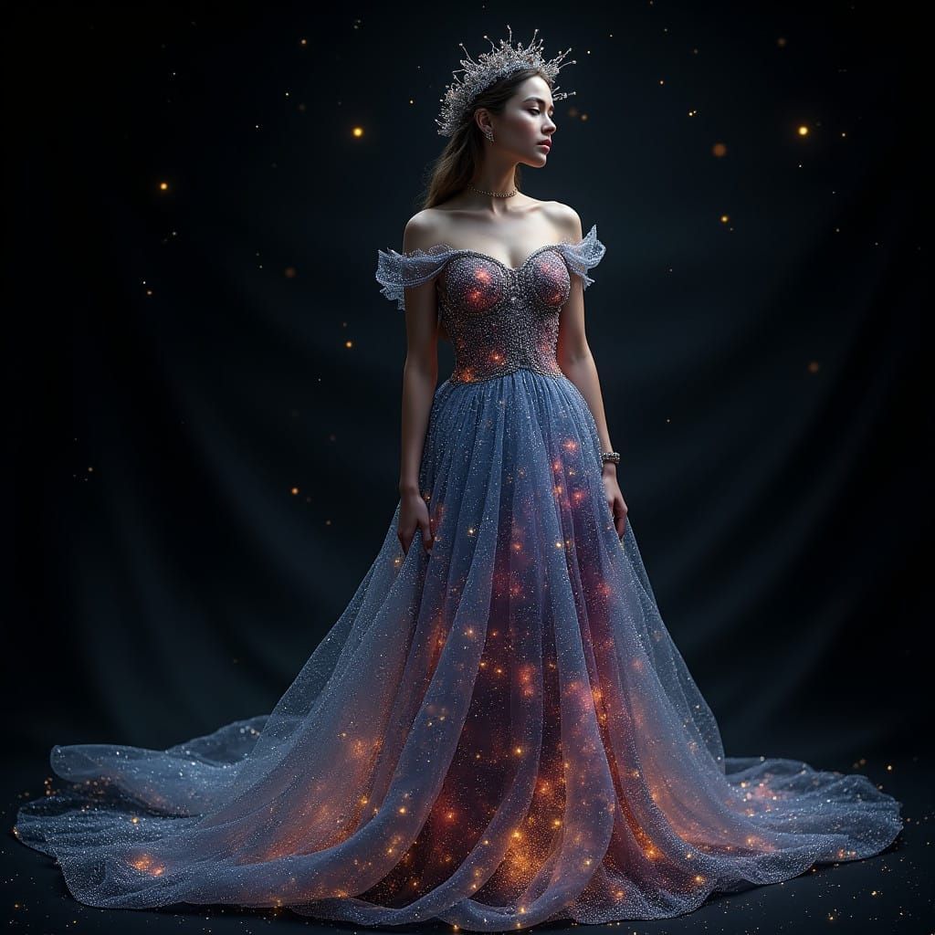 Mystical Starlight Goddess in Cosmic Gown