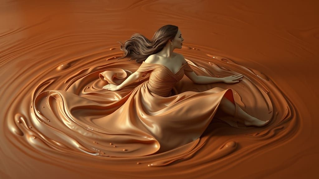 Chocolate Woman in Lake, Digital Art