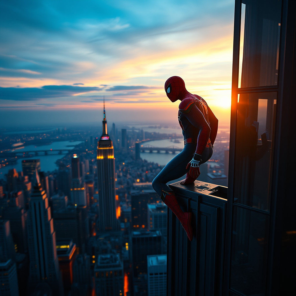 Spider-Man Overlooking New York City in Cinematic Style