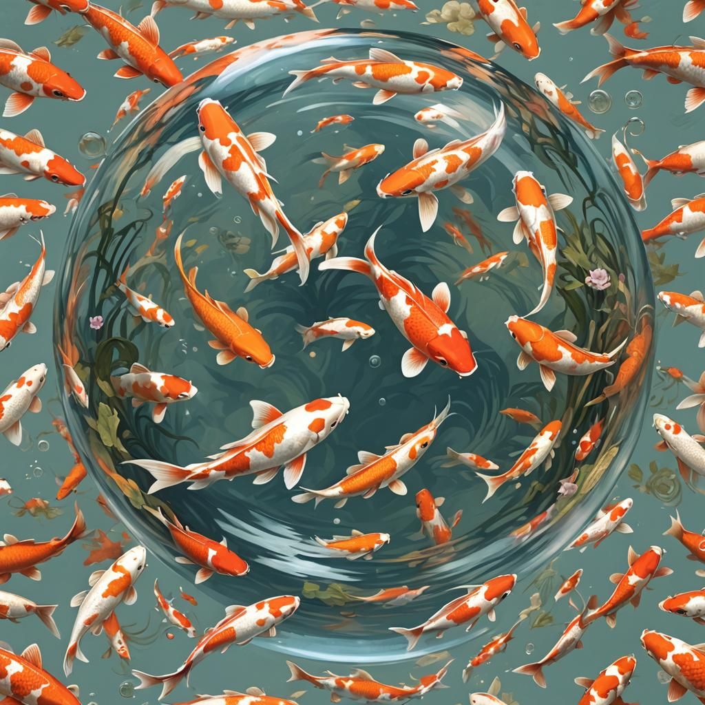 Koi Fish Swimming in Glass Sphere