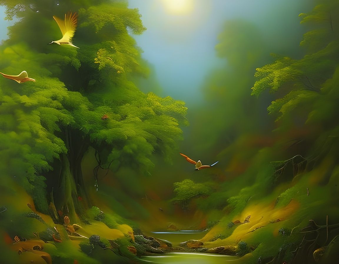 Enchanted Forest Landscape with Magical Animals