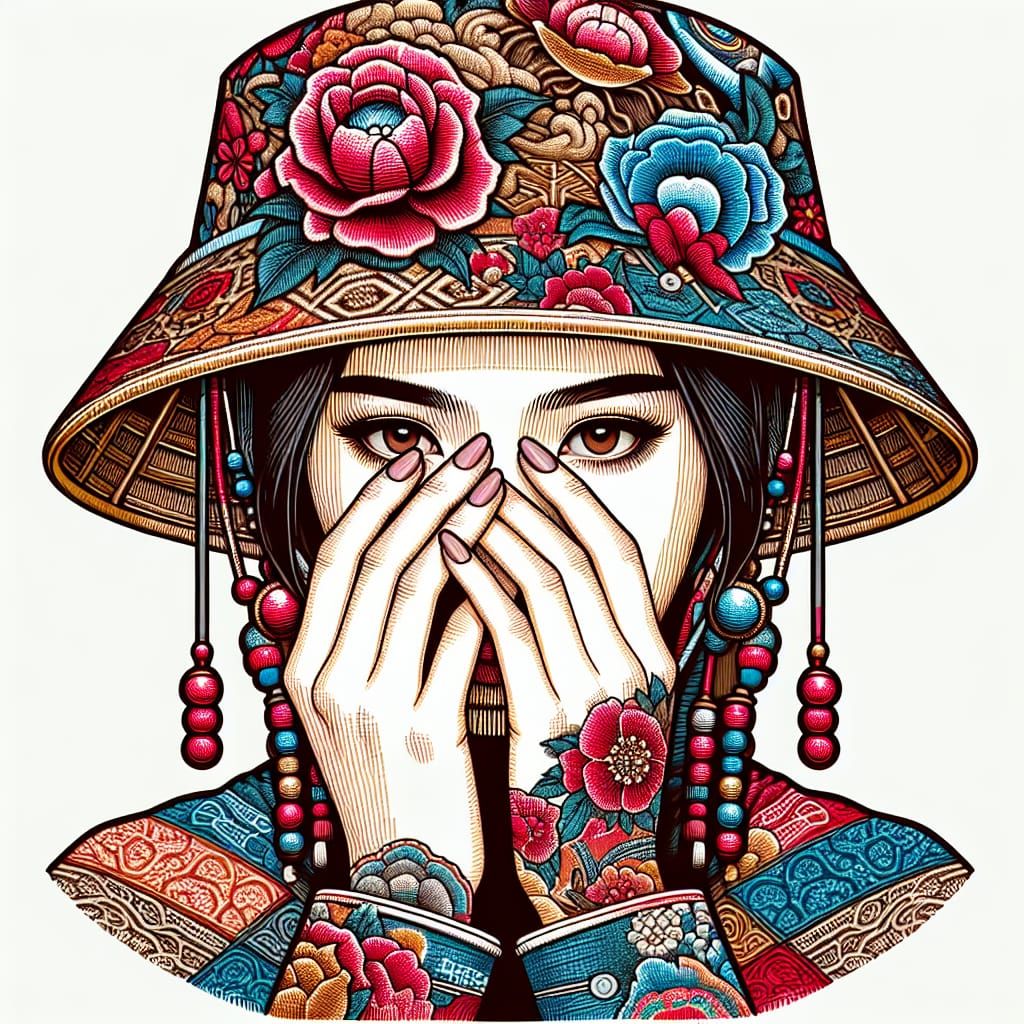 Asian Girl Portrait in Ukiyo-e Style