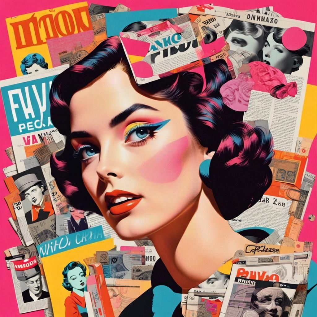 Vibrant Pop Art Collage with Vintage Imagery