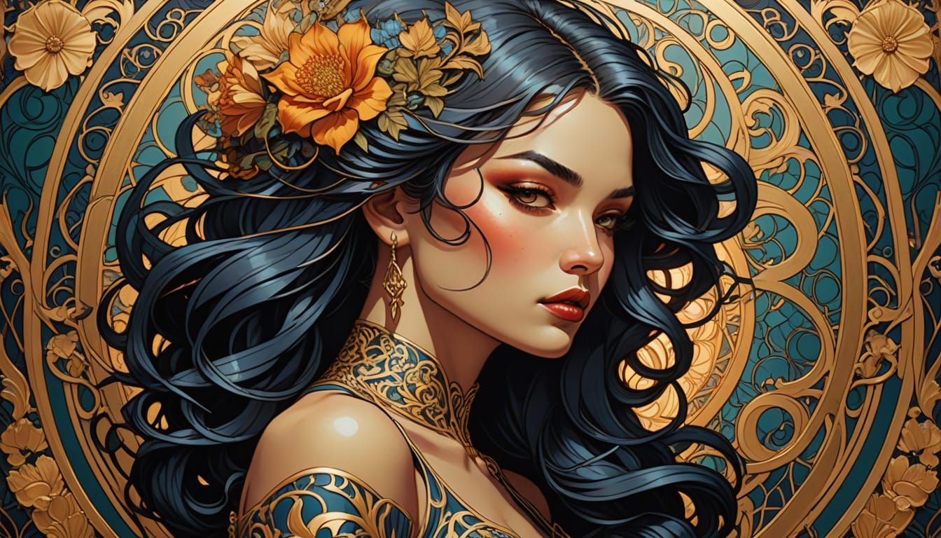 Sultry Art Nouveau Pin-Up Beauty