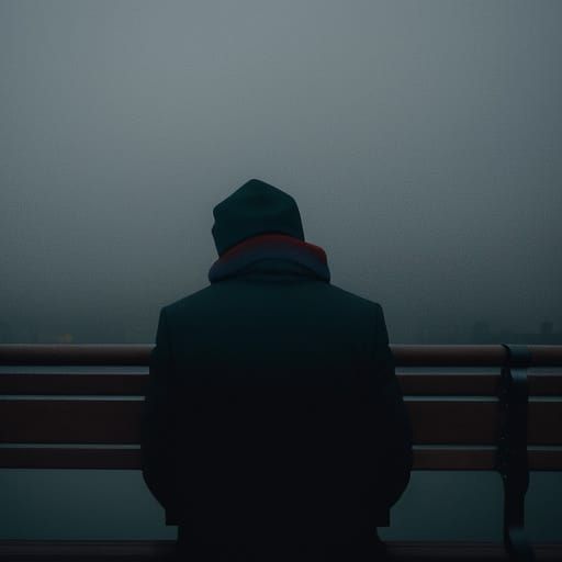 Film Noir Figure in Fog with City Lights