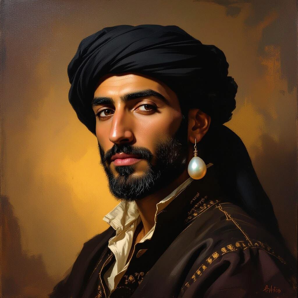 Arab Man with Pearl Earring: Vermeer-Style Impression