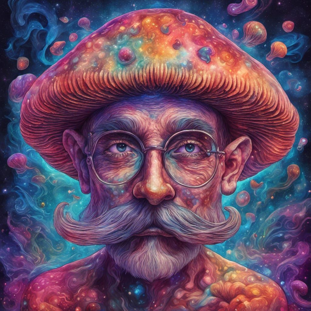 Magic Mushroom Face with Mustache in Astral Illustration