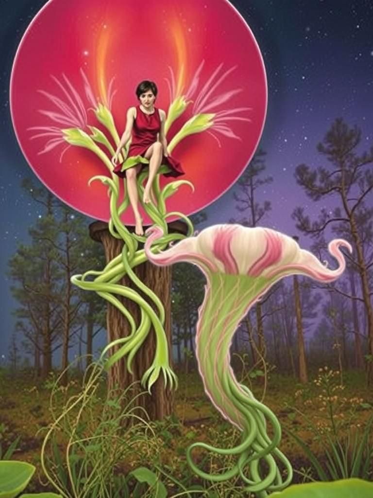 Datura Hybrid Stargazer with Rotating Sphere, Digital Art