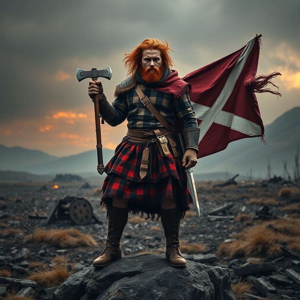 Majestic Highland Warrior in Hyperrealistic Cinematic Portra...