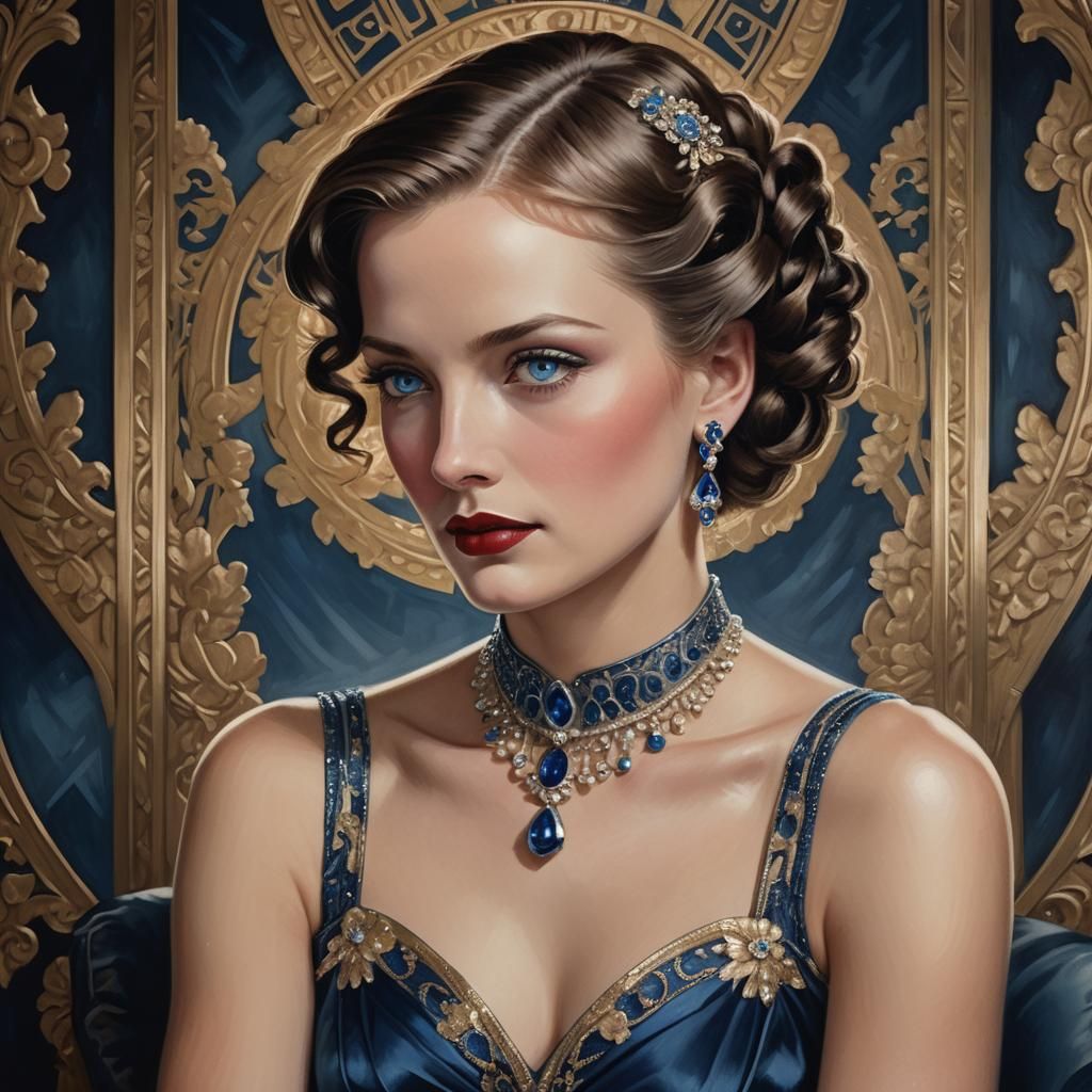 Vintage Glamour: 1930s Woman in Sapphire Jewelry