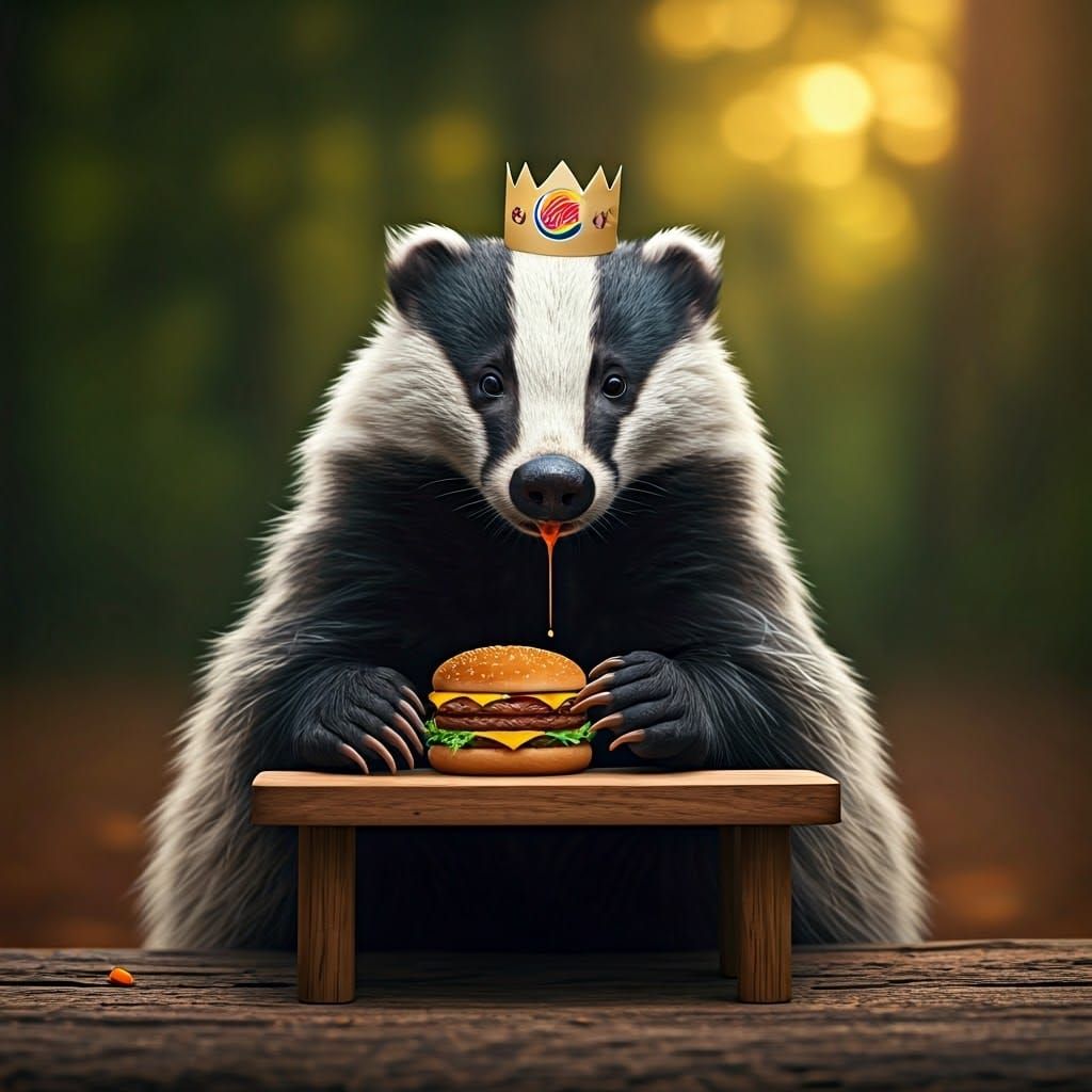Badger Enjoys Burger King in Golden Light