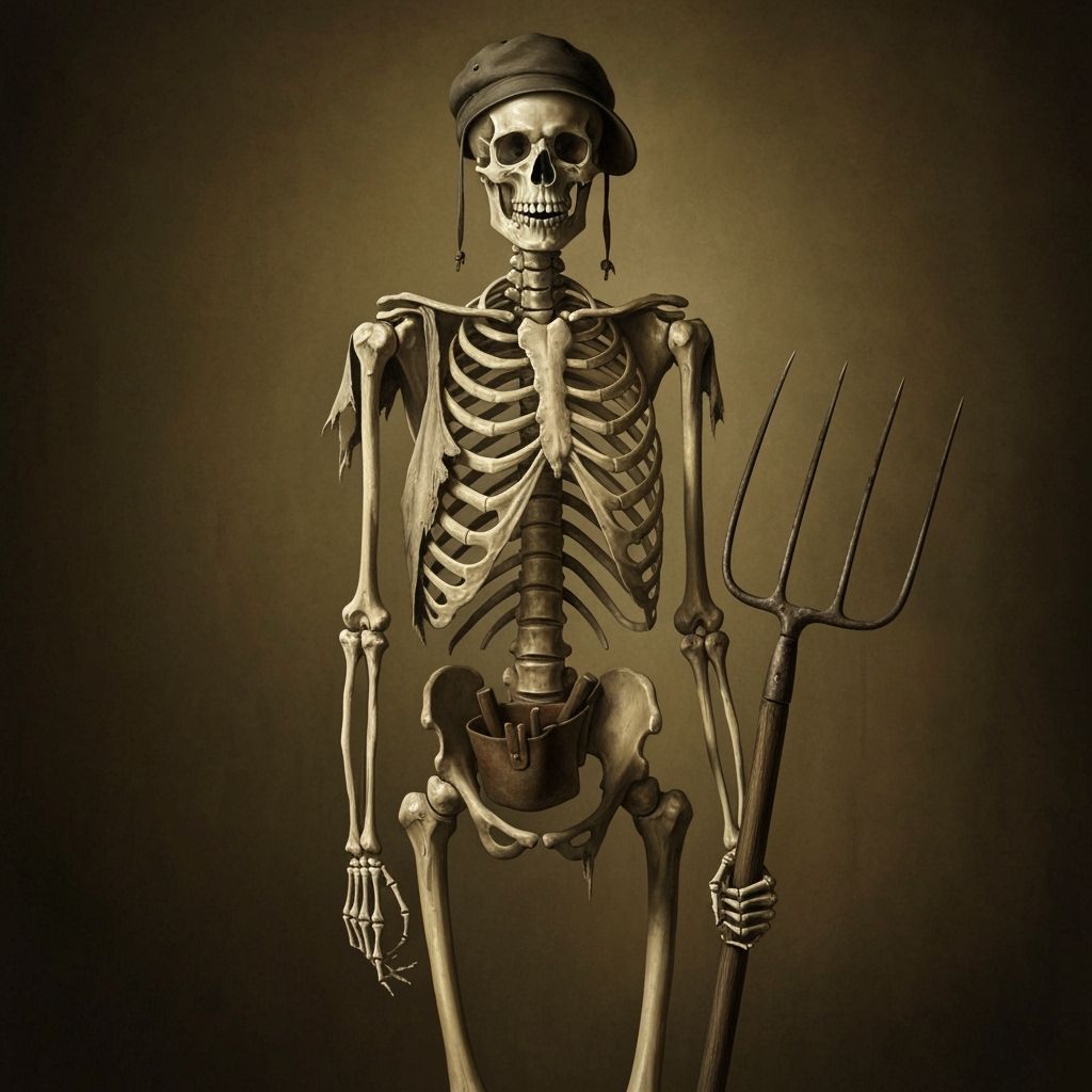 Skeleton Farmer in Earthy Chiaroscuro Style