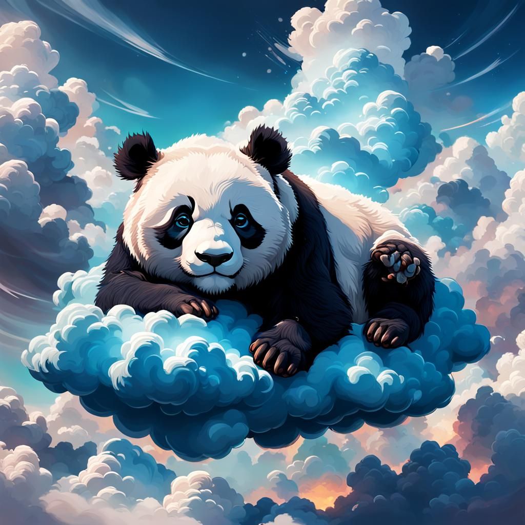 Cloud Panda Portrait in Hyperdetailed Art Style