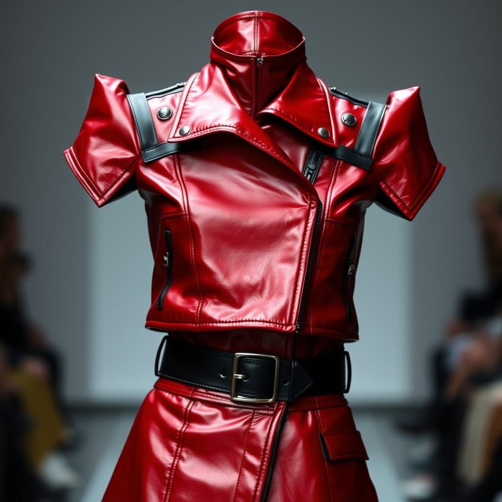 Futuristic Crimson Leather Jacket in Avant-Garde Style