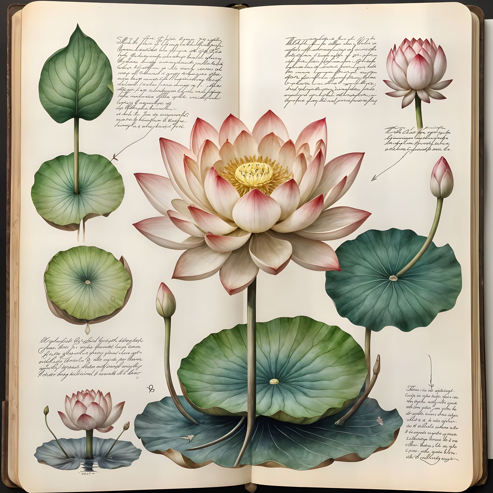 Detailed Lotus Flower Illustration in Victorian Style