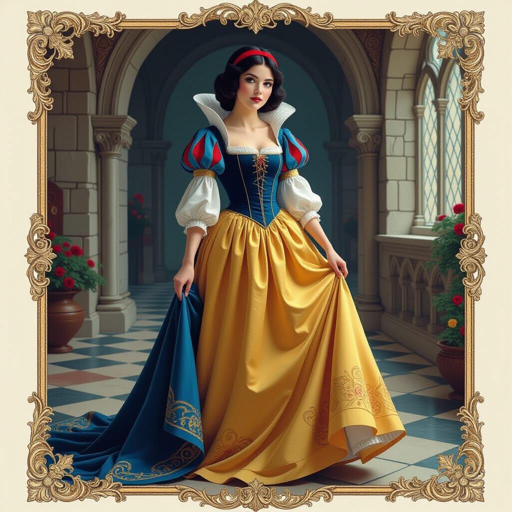 Snow White in Renaissance Gown, Pre-Raphaelite Style