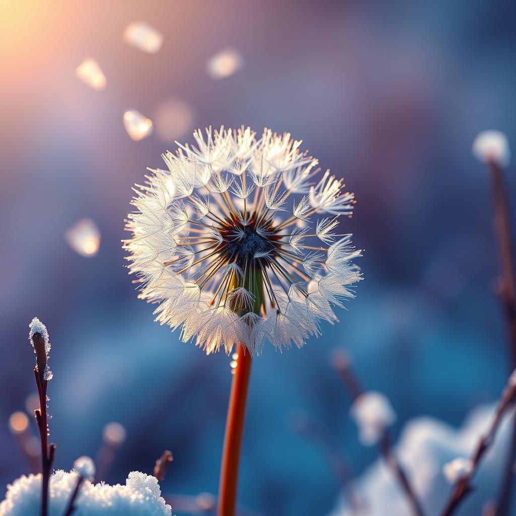 Frozen Dandelion in Winter Snowscape, Splash Art