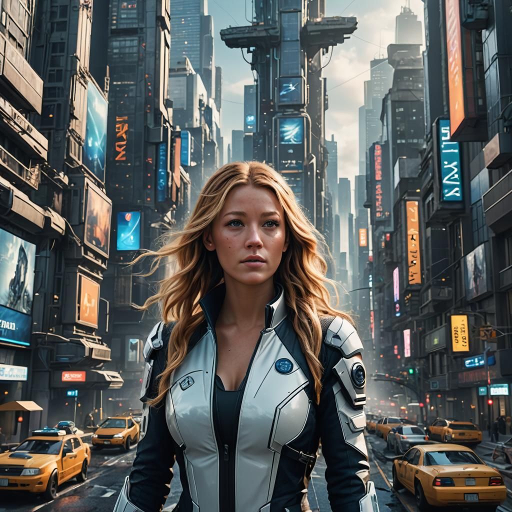 Blake Lively in Futuristic City, 3D Game Art