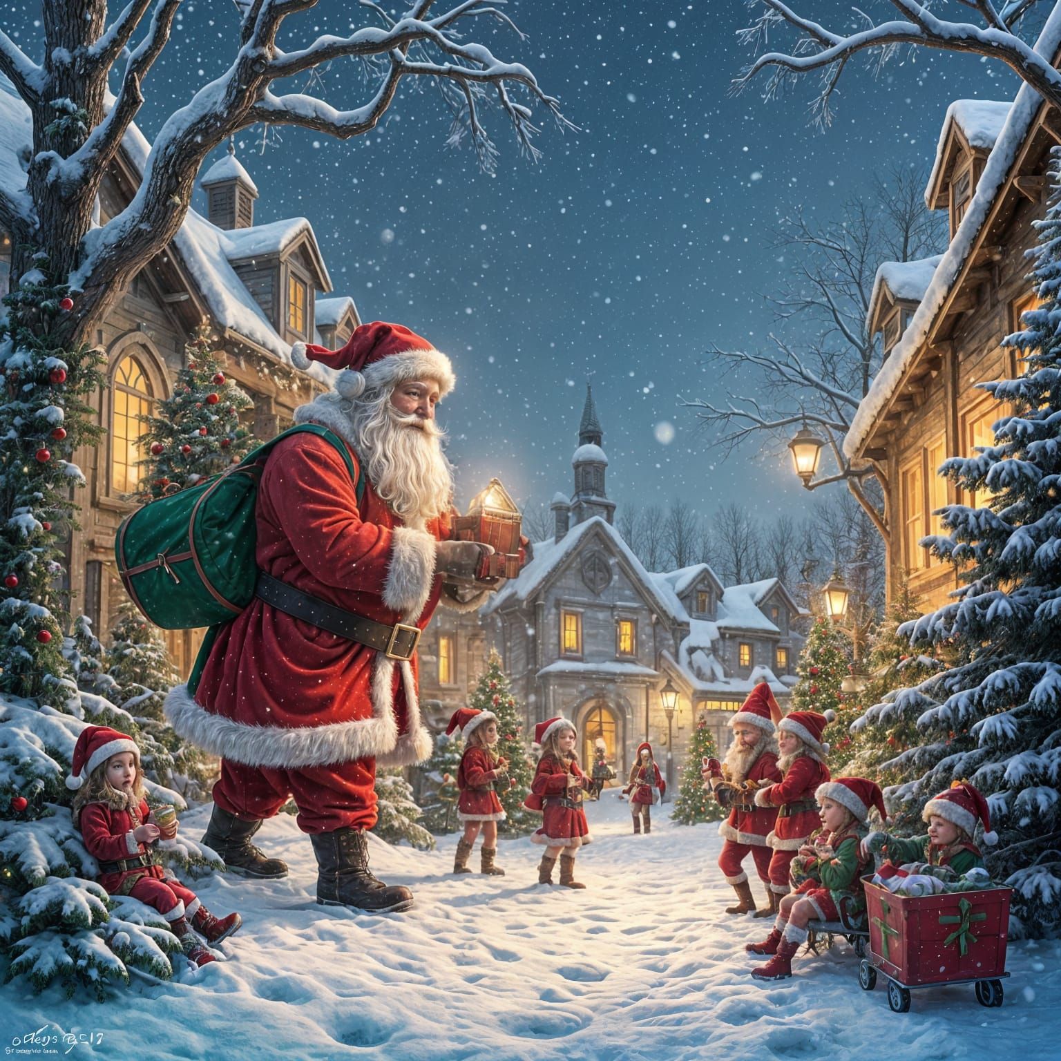 Joyful Christmas Scene at the North Pole Workshop