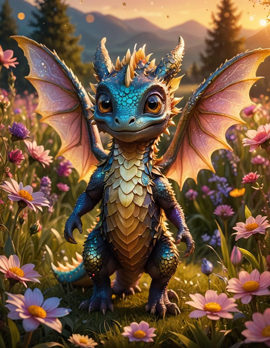 Baby Dragon Fairy in Fantasy Field