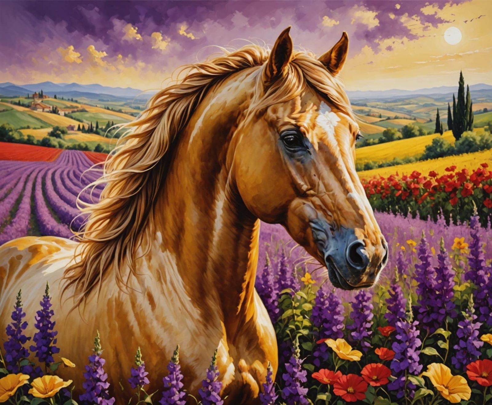 Majestic Golden Stallion in Tuscan Bloom
