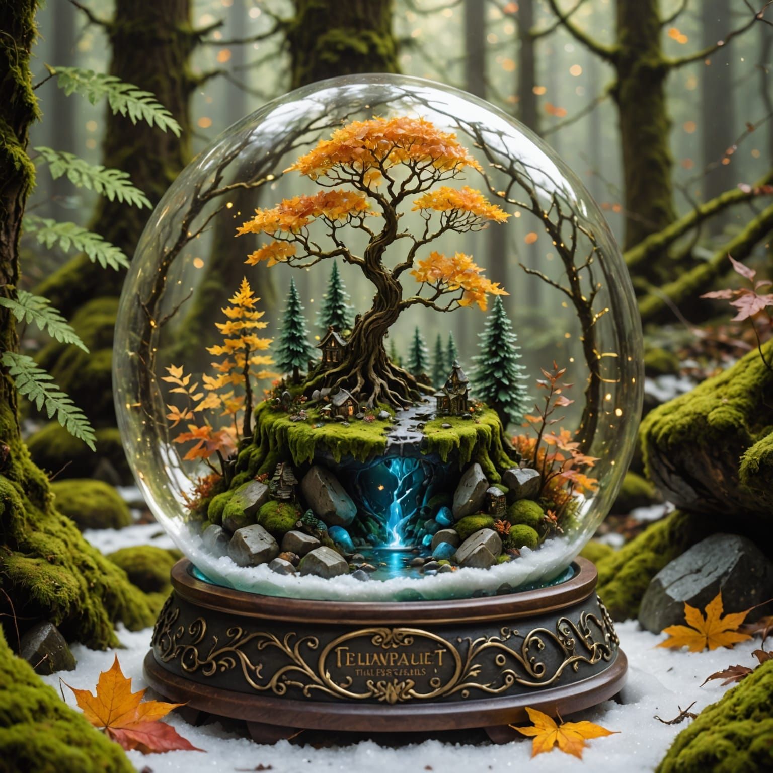 Mystical Forest in a Glowing Snow Globe