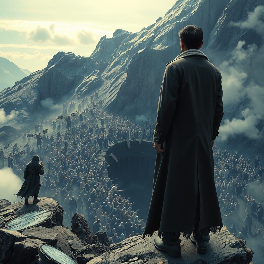 Ethereal Mountaintop Battle in a Surreal Style