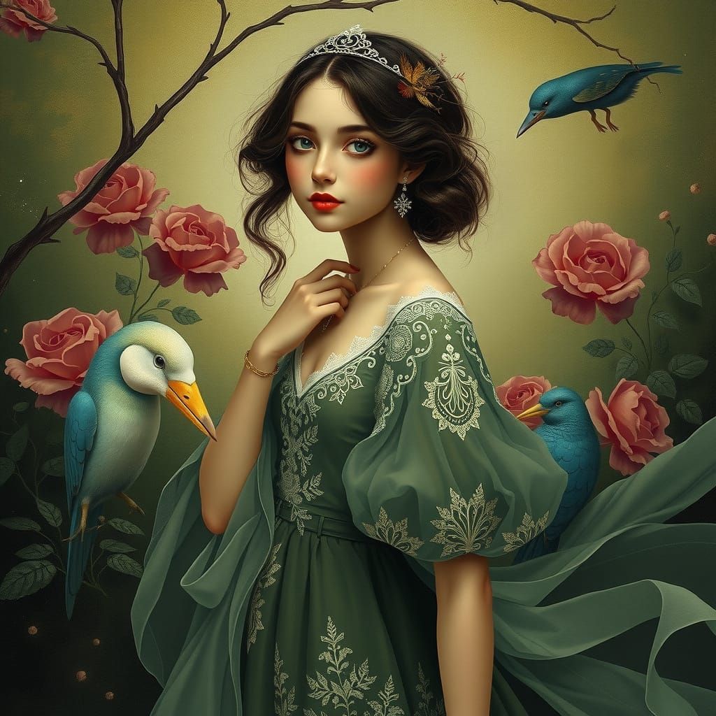 Ethereal Victorian Dreamer in Whimsical, Art Nouveau-Inspire...