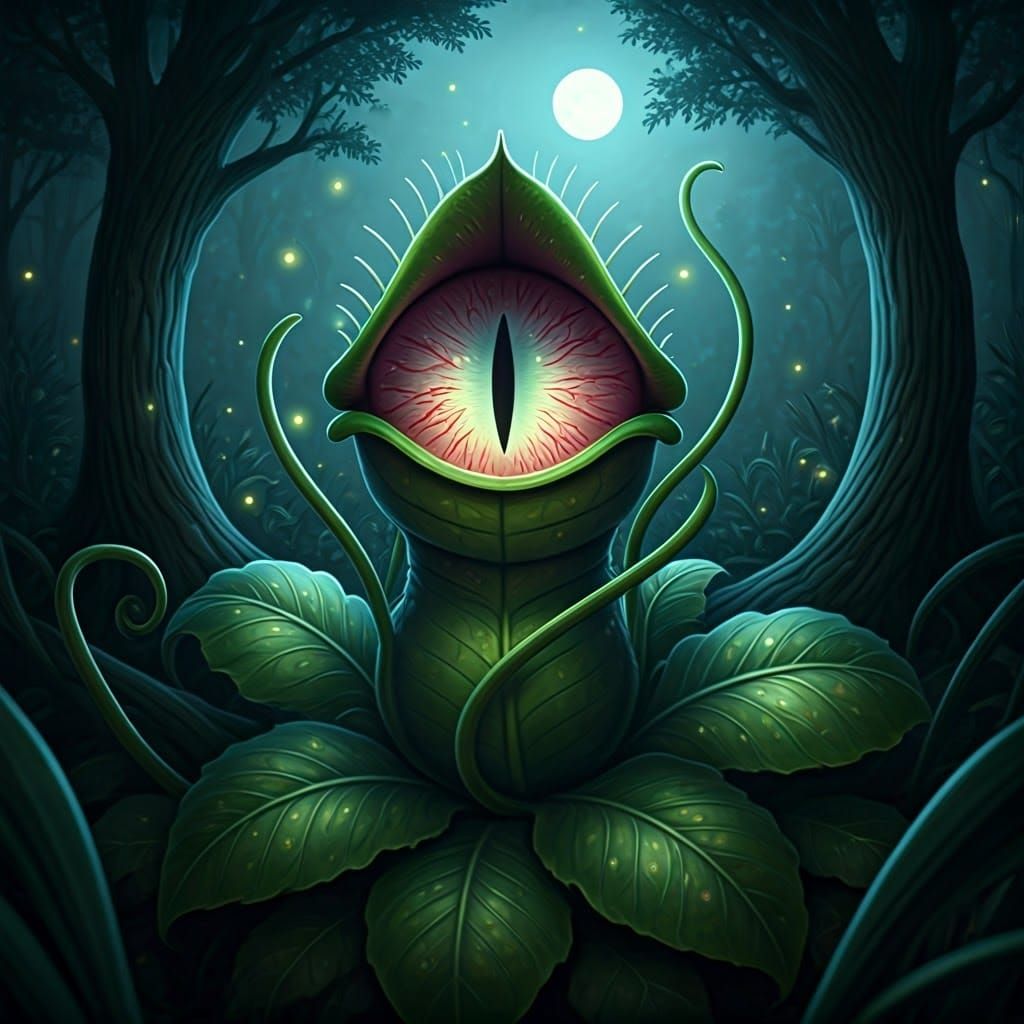 Anthropomorphic Venus Flytrap with Luminous Eyes